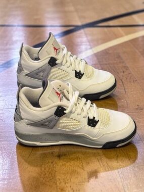 Nike Air Jordan 4 Retro OG BG White Fire Red Black Tech Grey Y6.5 W 8 W/ Box
